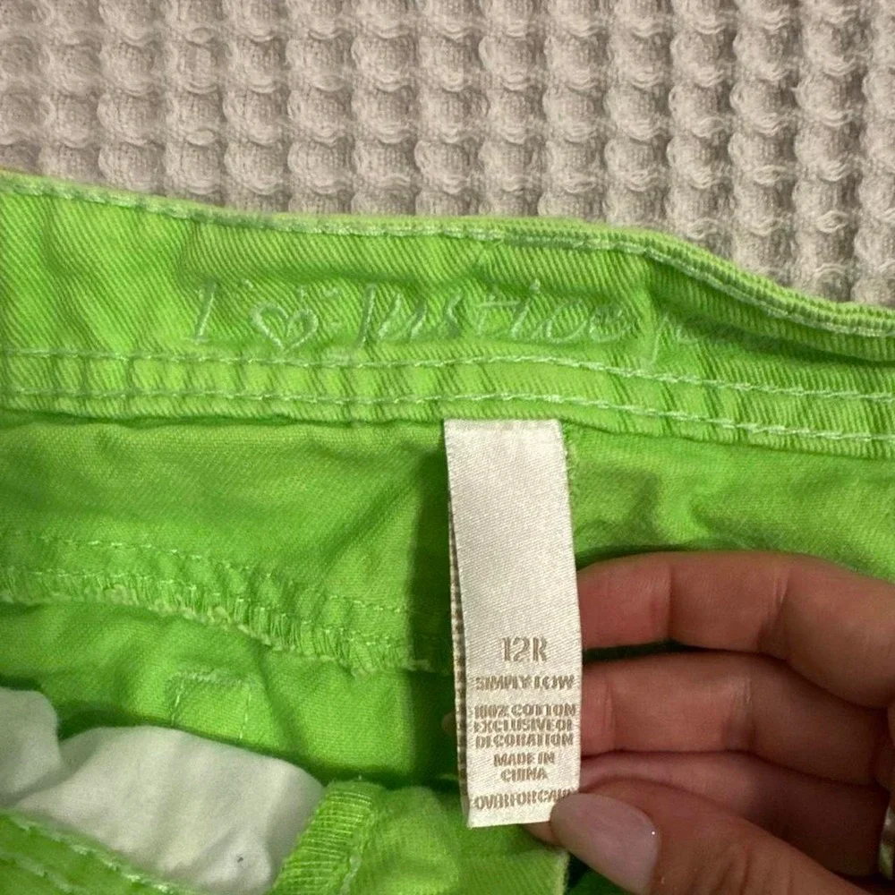 Justice Neon Lime Green Raw Hem Denim Shorts Girls 12R Low Rise